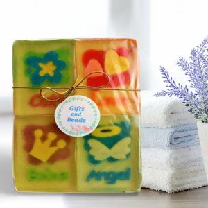 Gifts and Beads| 1 Set of 4 Bar Soaps Words, 5.3 oz. each Transparent bar soaps